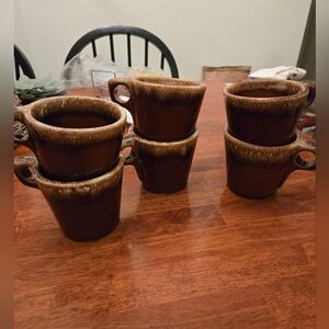 Vintage Hull Oven Proof Brown Drip Glaze Mugs